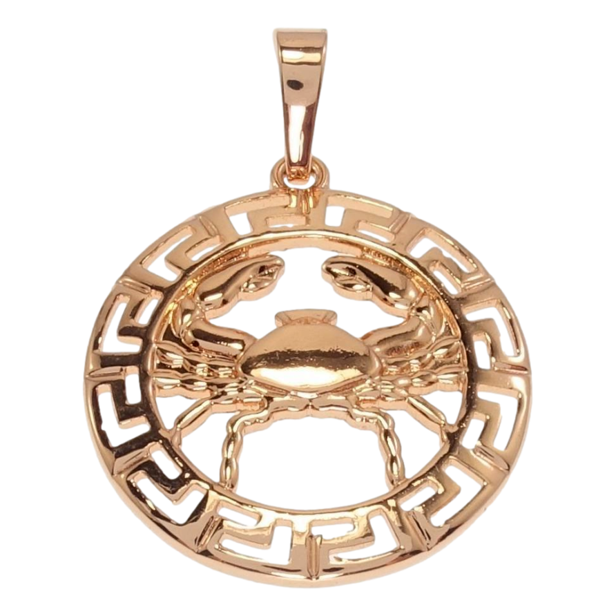 Кулон Xuping Позолота РВ Круглий Медальйон Знак Зодіаку Рак з меандровим візерунком фото №1 Кулон Xuping Позолота РВ Круглий Медальйон Знак Зодіаку Рак з меандровим візерунком фото №1