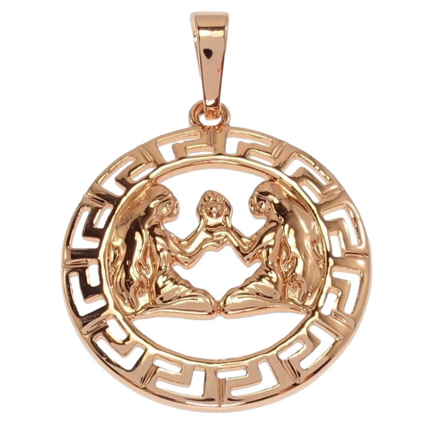 Кулон Xuping Позолота РВ Круглий Медальйон Знак Зодіаку Близнюки з меандровим візерунком фото №1 Кулон Xuping Позолота РВ Круглий Медальйон Знак Зодіаку Близнюки з меандровим візерунком фото №1