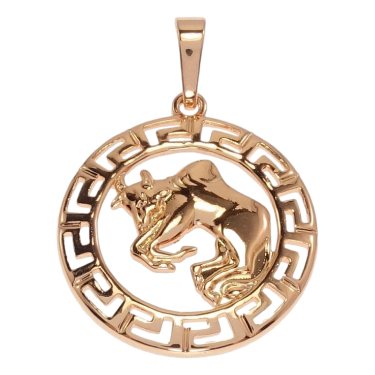 Кулон Xuping Позолота РВ Круглий Медальйон Знак Зодіаку Телець з меандровим візерунком фото №5