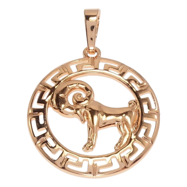Кулон Xuping Позолота РВ Круглий Медальйон Знак Зодіаку Овен з меандровим візерунком фото №11