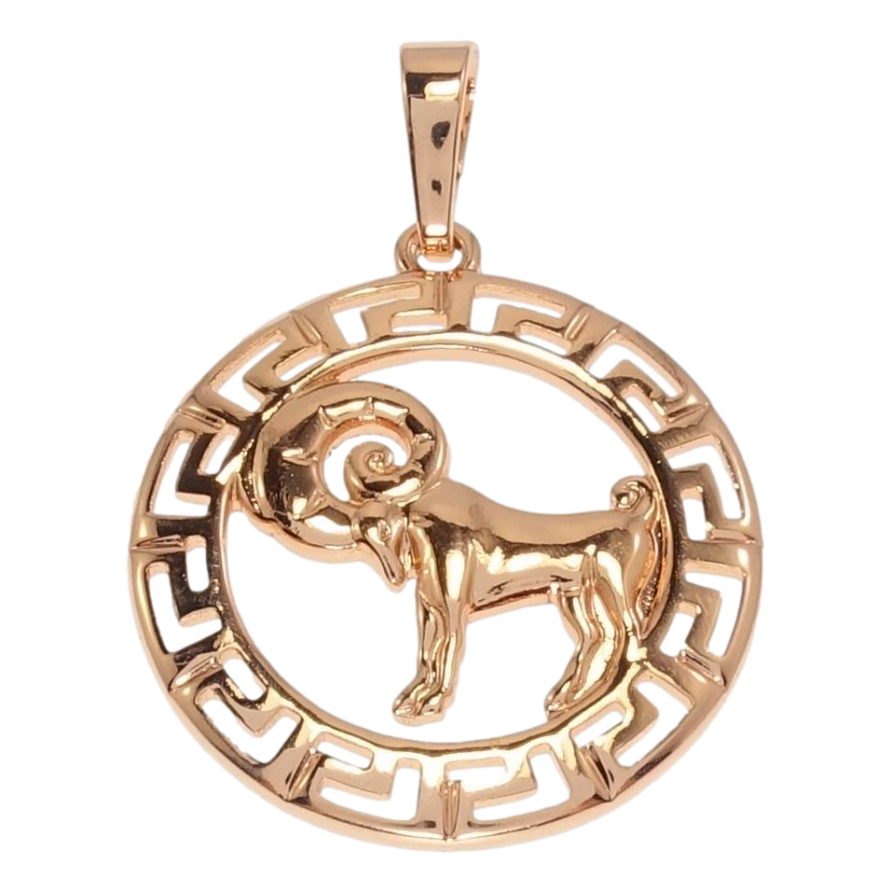 Кулон Xuping Позолота РВ Круглий Медальйон Знак Зодіаку Овен з меандровим візерунком фото №1 Кулон Xuping Позолота РВ Круглий Медальйон Знак Зодіаку Овен з меандровим візерунком фото №1