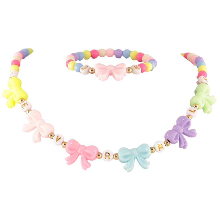 Набір дитячий Xuping TTM Stainless Steel Колір 14К Кольє Браслет «Різнокольорові намистини та банти» на резинці фото №17