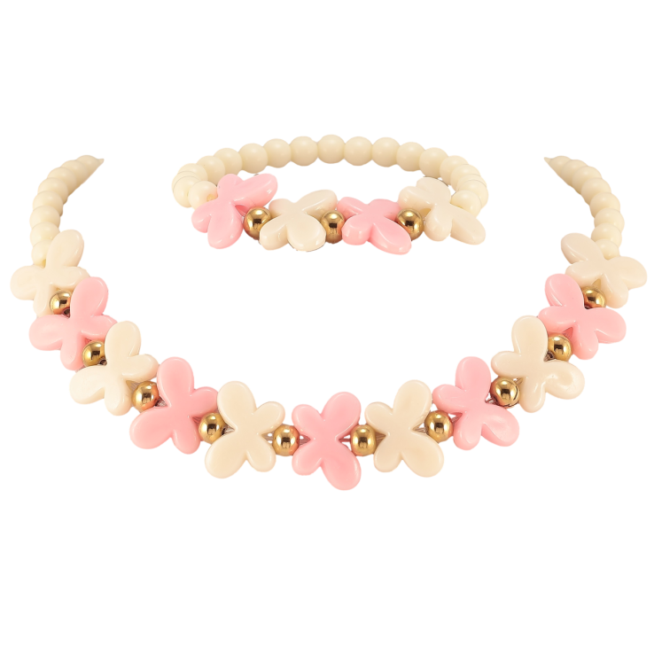 Набір дитячий Xuping TTM Stainless Steel Колір 14К Кольє Браслет « Бежево-рожеві намистини та банти» на резинці фото №19