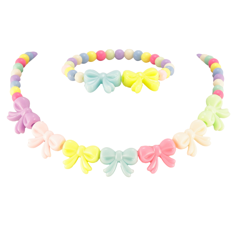 Набір дитячий Xuping Кольє Браслет «Різнокольорові намистини та банти» на резинці, шир. 6-15мм фото №1