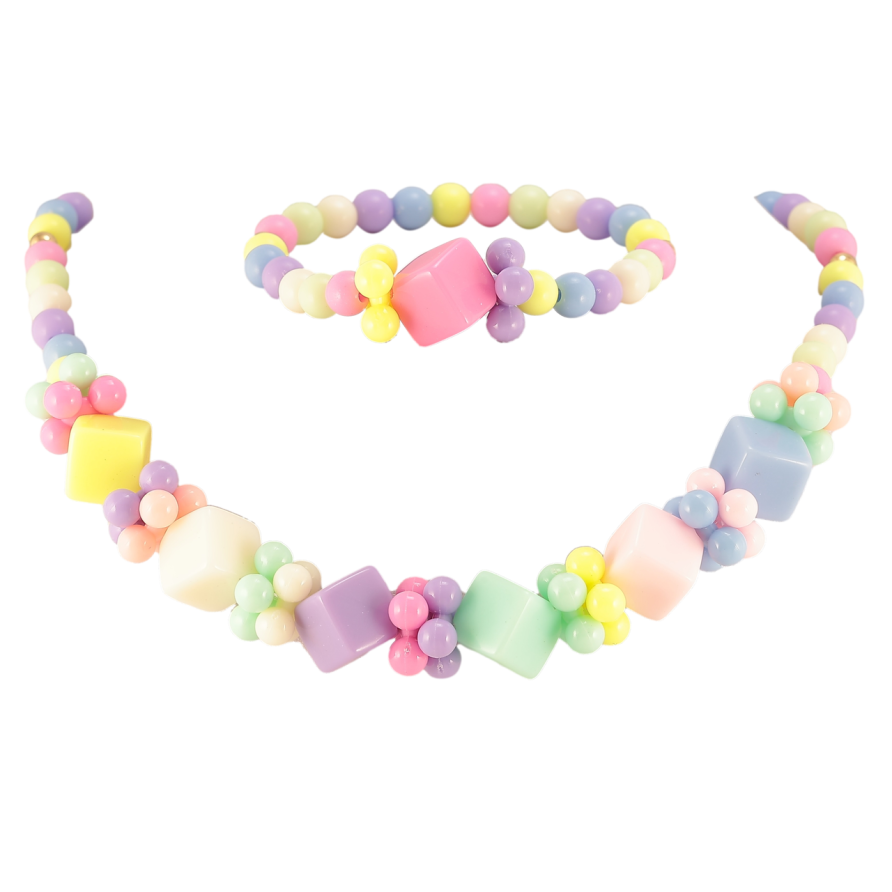 Набір дитячий Xuping TTM Stainless Steel Колір 14К Кольє Браслет «Різнокольорові намистини» на гумці, шир. 4-11мм фото №1