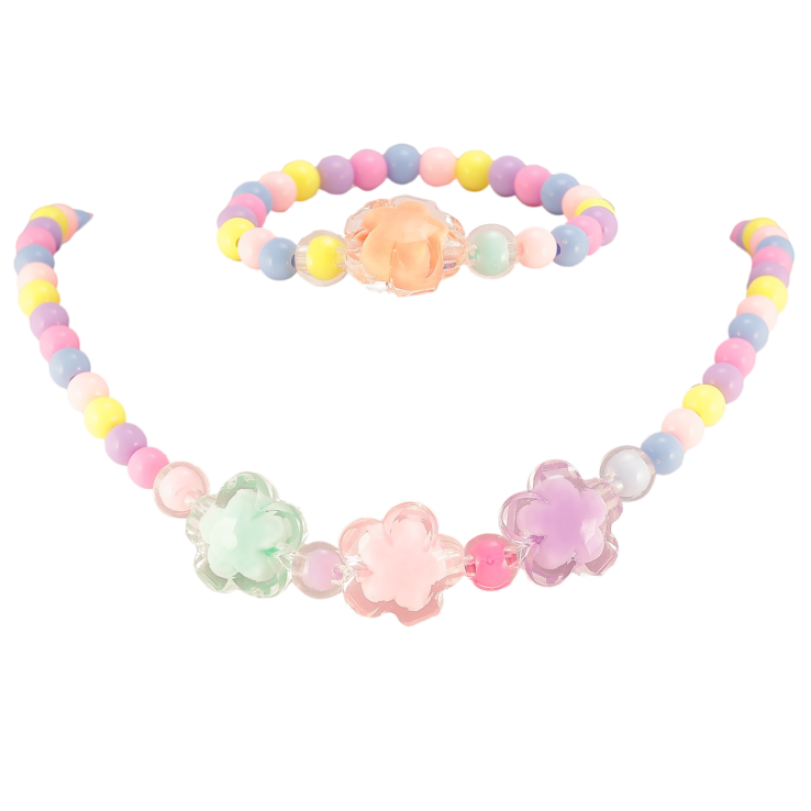Набір дитячий Xuping Кольє Браслет «Різнокольорові намистини та квіточки» на резинці, шир. 6-18мм фото №4 Набір дитячий Xuping Кольє Браслет «Різнокольорові намистини та квіточки» на резинці, шир. 6-18мм фото №4