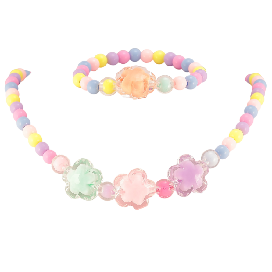 Набір дитячий Xuping Кольє Браслет «Різнокольорові намистини та квіточки» на резинці, шир. 6-18мм фото №1