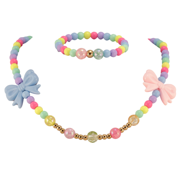 Набір дитячий Xuping TTM Stainless Steel Колір 14К Кольє Браслет «Різнокольорові намистини та банти» на гумці фото №25