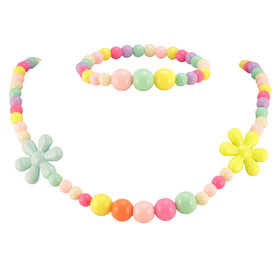 Набор детский Xuping Колье Браслет Разноцветные бусины и цветочки на резинке, шир. 6-21мм фото №1