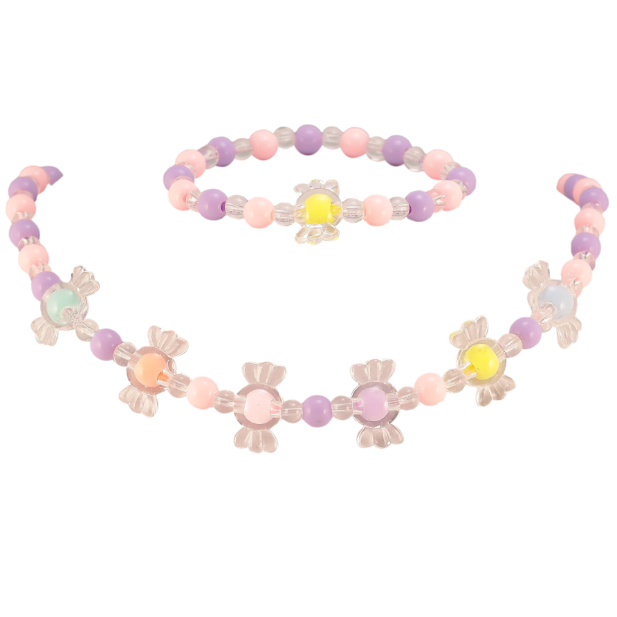 Набір дитячий Xuping Кольє Браслет «Різнокольорові намистини і цукерки» на гумці, шир. 4-17мм фото №1