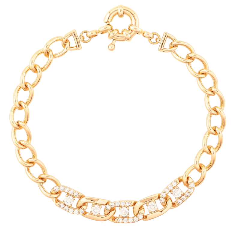 Браслет Xuping Позолота 18K «Панцирний ланцюжок з кристалами» розмір 19см х 6-7мм фото №3