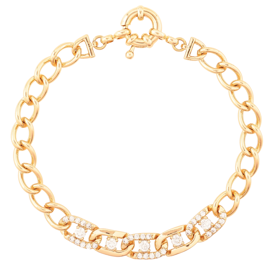 Браслет Xuping Позолота 18K «Панцирний ланцюжок з кристалами» розмір 19см х 6-7мм фото №1