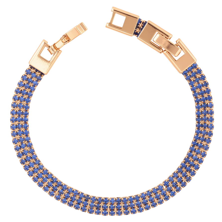 Браслет Xuping Позолота 18K «Сині кристали в три ряди» розмір з доп. замком 17,19см х 6мм фото №1