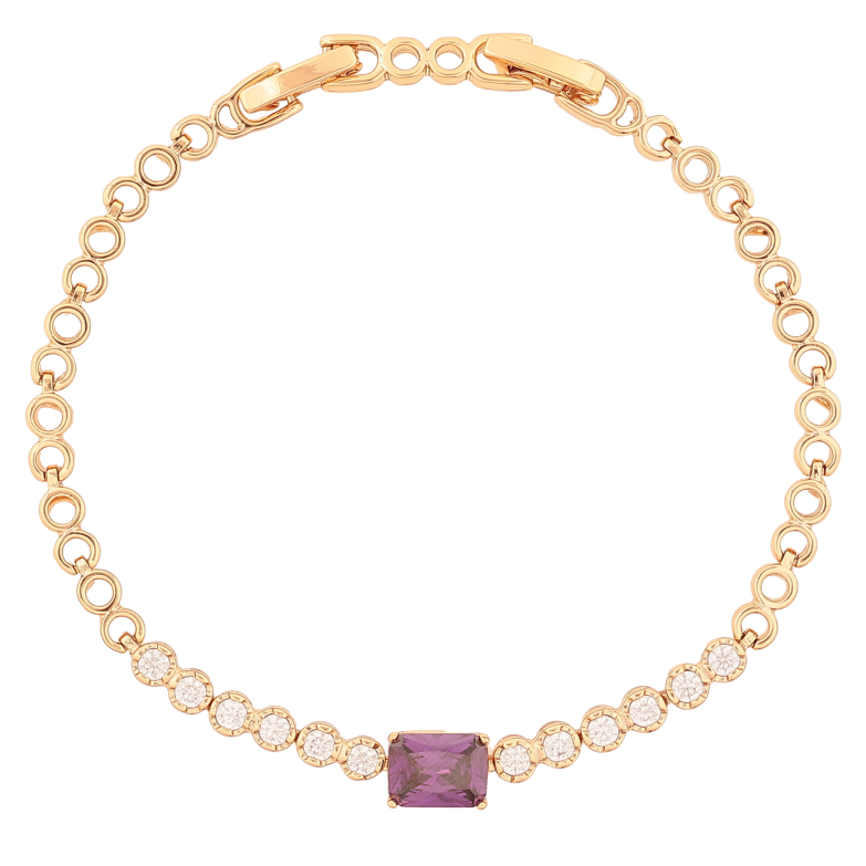 Браслет Xuping Позолота 18K «Візерунок з бузковим кристалом» розмір з доп. замком 17,19см х 4-6мм фото №3