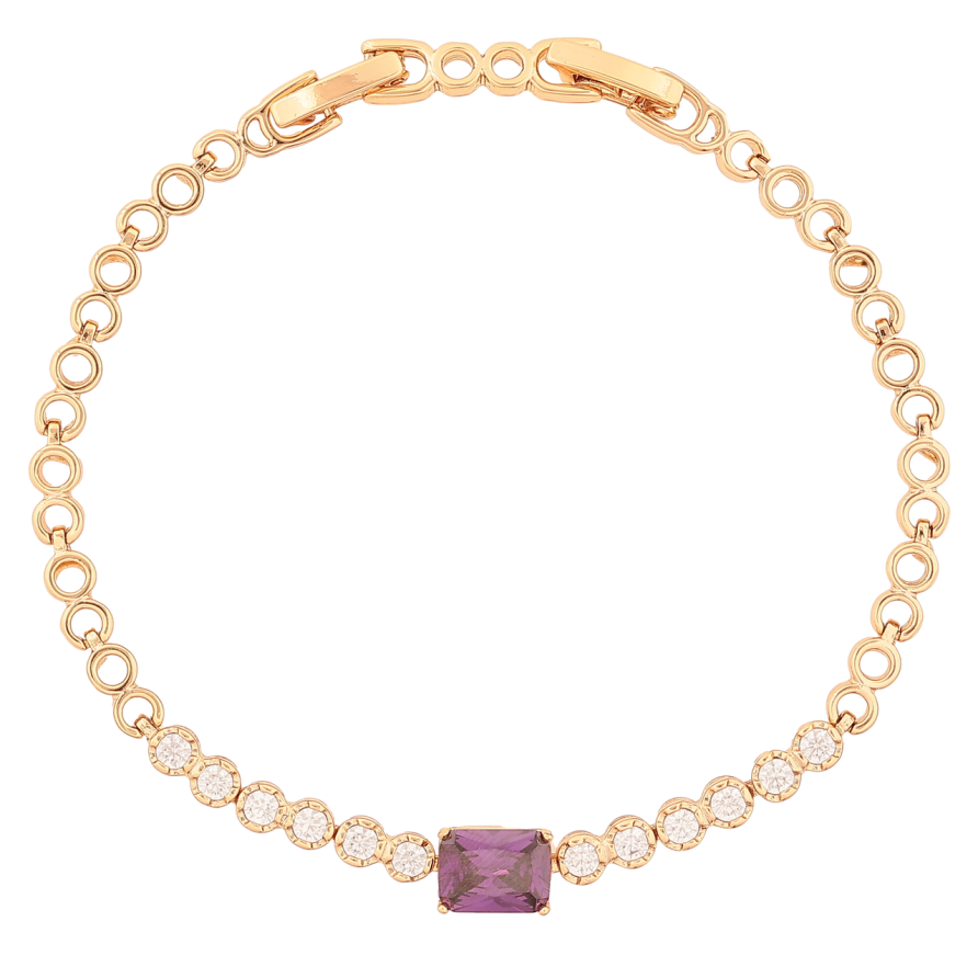 Браслет Xuping Позолота 18K «Візерунок з бузковим кристалом» розмір з доп. замком 17,19см х 4-6мм фото №1