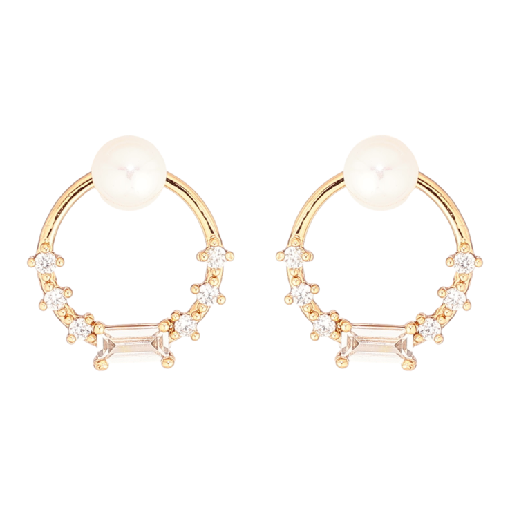 Серьги Xuping Позолота 18K пусеты Колечки с кристаллами и жемчужинами фото №7 Серьги Xuping Позолота 18K пусеты Колечки с кристаллами и жемчужинами фото №7