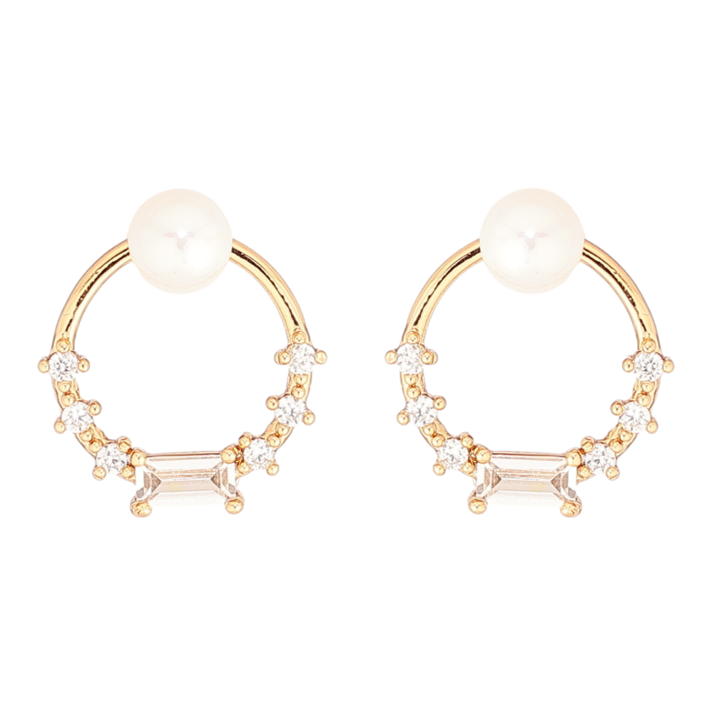 Серьги Xuping Позолота 18K пусеты Колечки с кристаллами и жемчужинами фото №3 Серьги Xuping Позолота 18K пусеты Колечки с кристаллами и жемчужинами фото №3