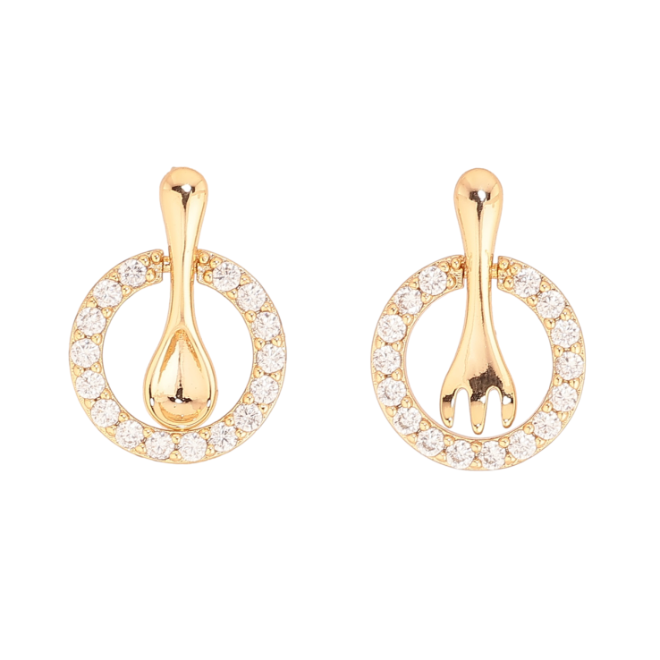 Сережки Xuping Позолота 18K пусети «Ложка з виделкою в колечках кристалів» фото №18