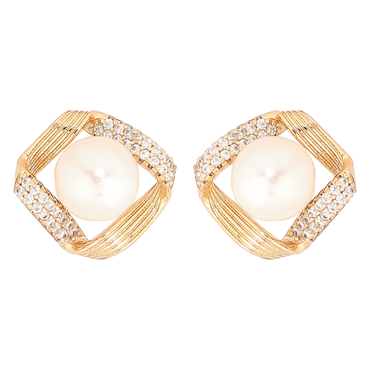 Сережки Xuping Позолота 18K пусети «Ромби з інкрустацією кристалами та перлинами» фото №23