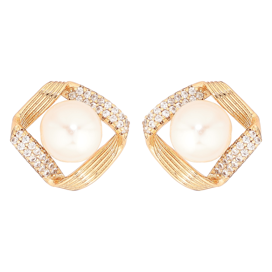 Сережки Xuping Позолота 18K пусети «Ромби з інкрустацією кристалами та перлинами» фото №1 Сережки Xuping Позолота 18K пусети «Ромби з інкрустацією кристалами та перлинами» фото №1