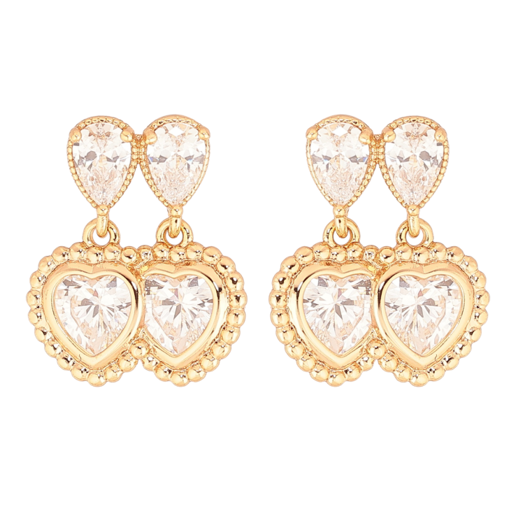 Серьги Xuping Позолота 18K пусеты Двойные кристальные сердечки фото №6 Серьги Xuping Позолота 18K пусеты Двойные кристальные сердечки фото №6
