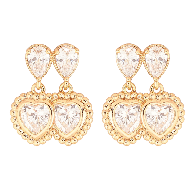 Сережки Xuping Позолота 18K пусети «Подвійні кристальні сердечка» фото №1