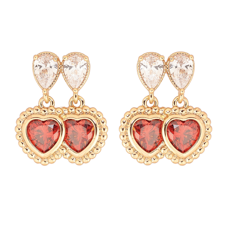 Серьги Xuping Позолота 18K пусеты Двойные красные кристальные сердечки фото №7 Серьги Xuping Позолота 18K пусеты Двойные красные кристальные сердечки фото №7