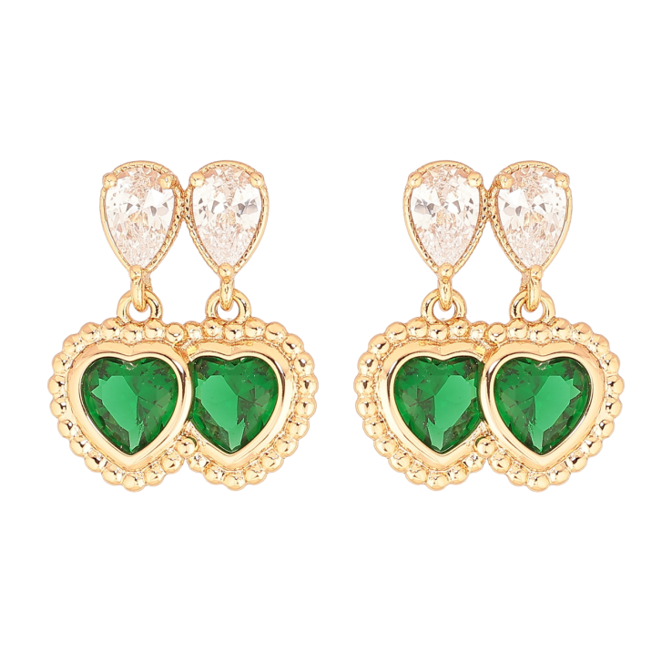 Серьги Xuping Позолота 18K пусеты Двойные зеленые кристальные сердечки фото №8 Серьги Xuping Позолота 18K пусеты Двойные зеленые кристальные сердечки фото №8