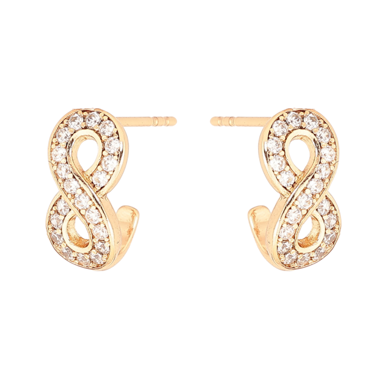 Серьги Xuping Позолота 18K пусеты Восьмерки с кристаллами фото №1 Серьги Xuping Позолота 18K пусеты Восьмерки с кристаллами фото №1