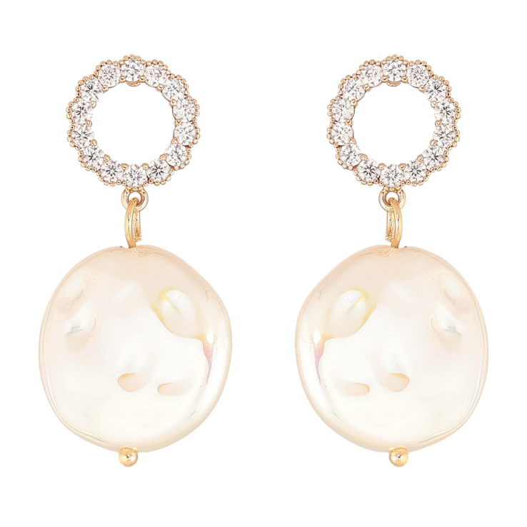 Серьги Xuping Позолота 18K пусеты Кристальные колечки с жемчужными подвесками фото №3 Серьги Xuping Позолота 18K пусеты Кристальные колечки с жемчужными подвесками фото №3