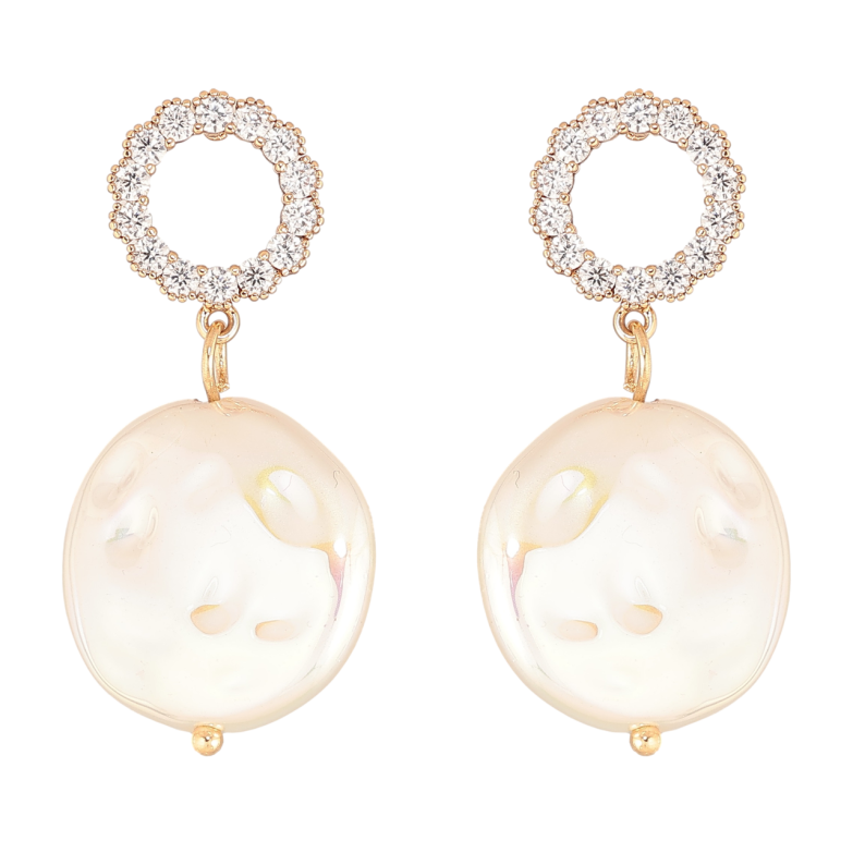 Сережки Xuping Позолота 18K пусети «Кришталеві колечка з перловими підвісками» фото №1 Сережки Xuping Позолота 18K пусети «Кришталеві колечка з перловими підвісками» фото №1