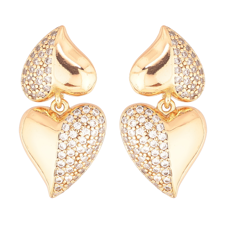 Сережки Xuping Позолота 18K пусети «Сердечка з інкрустацією кристалами» фото №1 Сережки Xuping Позолота 18K пусети «Сердечка з інкрустацією кристалами» фото №1