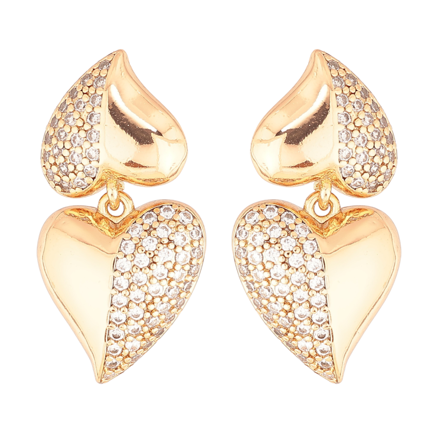 Сережки Xuping Позолота 18K пусети «Сердечка з інкрустацією кристалами» фото №1 Сережки Xuping Позолота 18K пусети «Сердечка з інкрустацією кристалами» фото №1