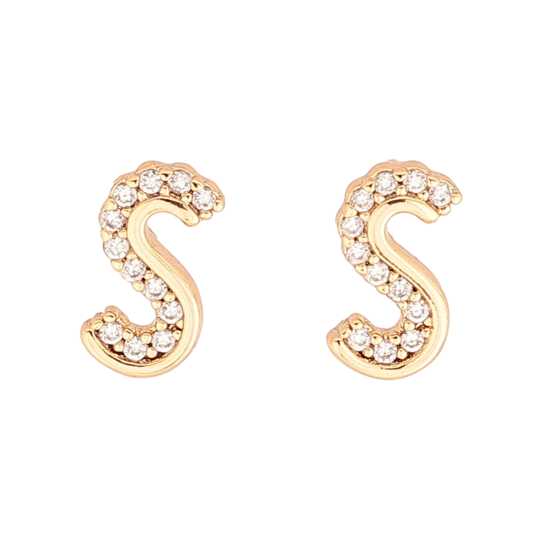 Серьги Xuping Позолота 18K пусеты Буква S с кристаллами фото №2