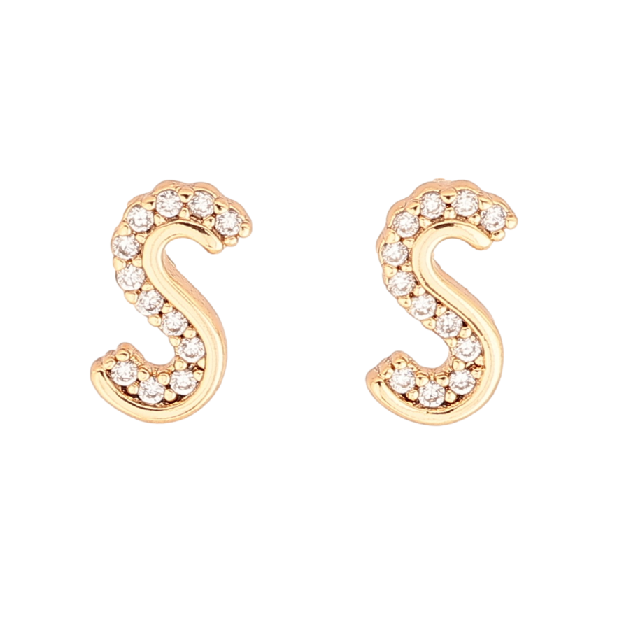 Серьги Xuping Позолота 18K пусеты Буква S с кристаллами фото №1