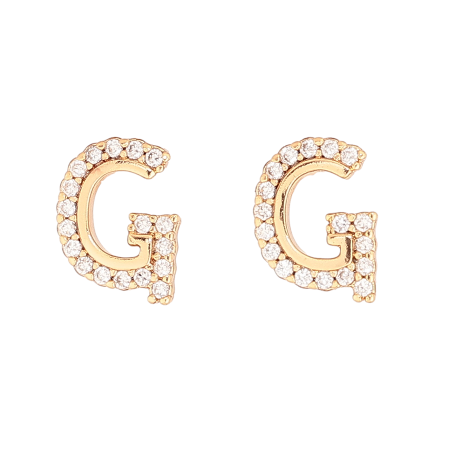 Сережки Xuping Позолота 18K пусети «Буква G з кристалами» фото №1 Сережки Xuping Позолота 18K пусети «Буква G з кристалами» фото №1