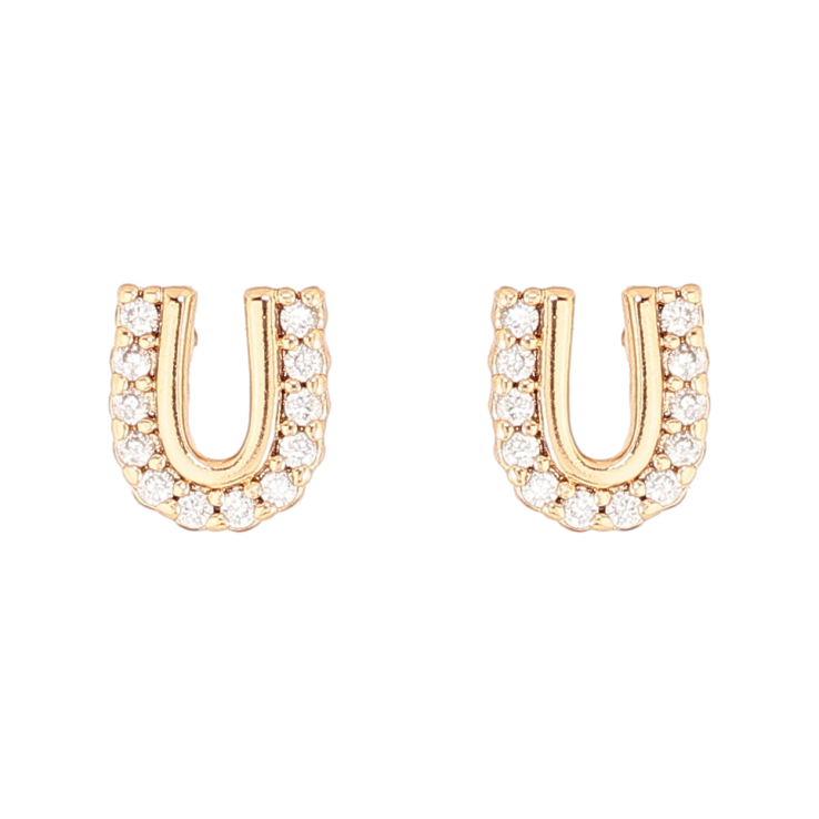 Сережки Xuping Позолота 18K пусети «Буква U з кристалами» фото №7