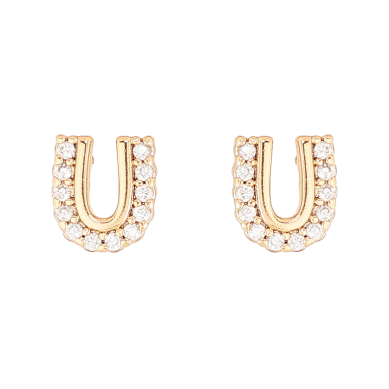 Сережки Xuping Позолота 18K пусети «Буква U з кристалами» фото №1