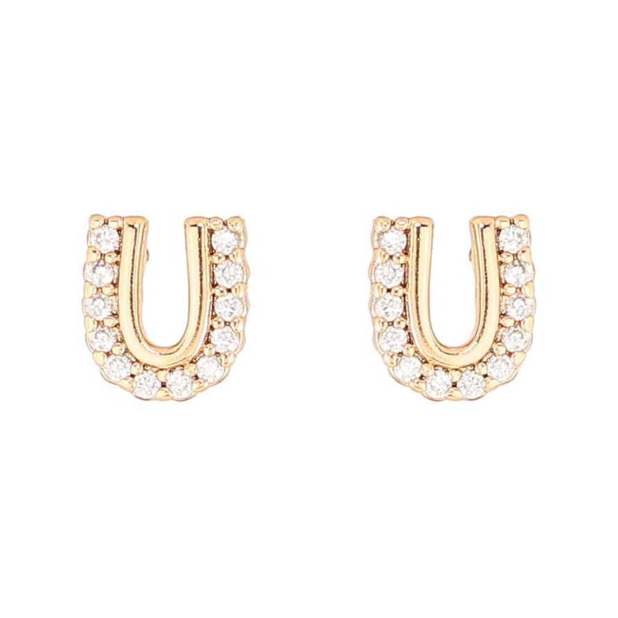 Сережки Xuping Позолота 18K пусети «Буква U з кристалами» фото №1