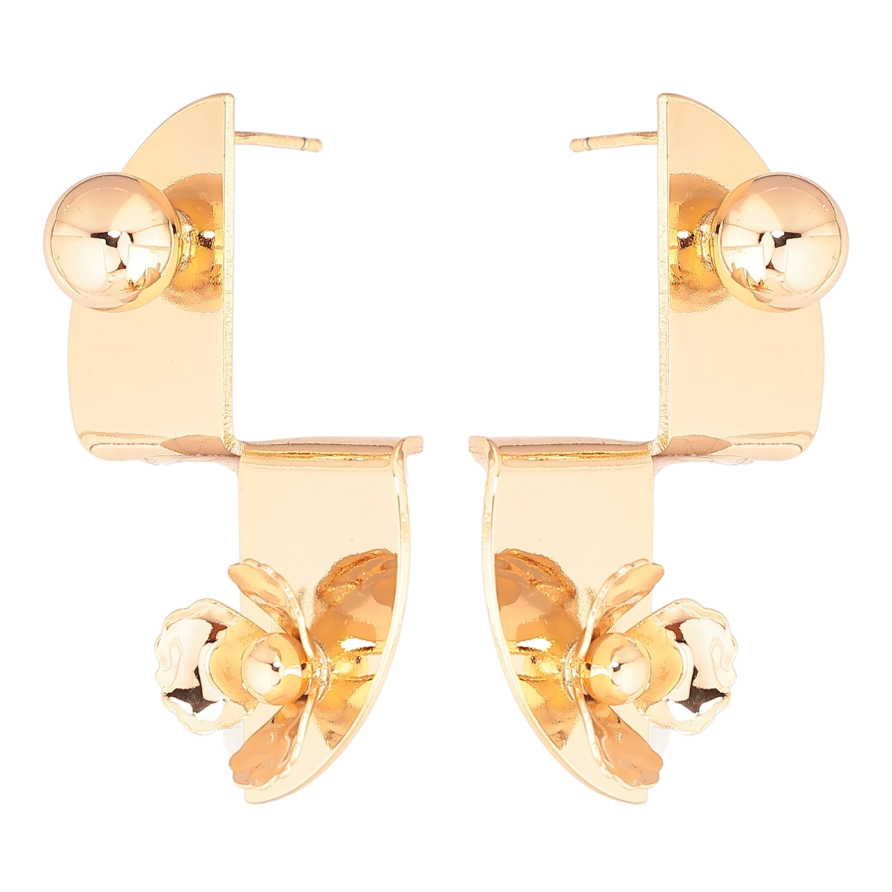 Сережки Xuping Позолота 18K пусети «Декоративний візерунок з кулькою та квіточкою» фото №1