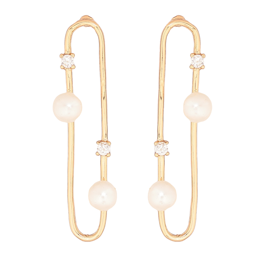 Серьги Xuping Позолота 18K пусеты Узор с кристаллами и жемчужинами фото №1