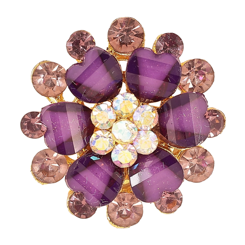 Брошь Цветок с бордово-сиреневыми стразами фото №1