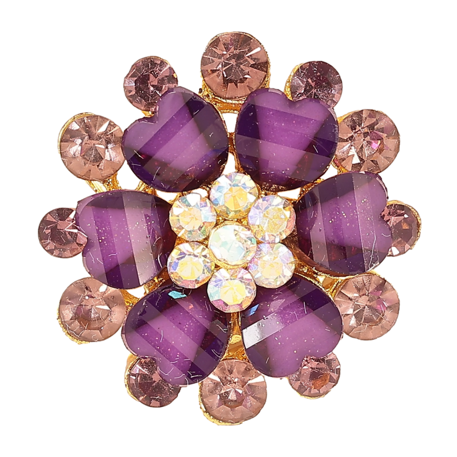 Брошь Цветок с бордово-сиреневыми стразами фото №1