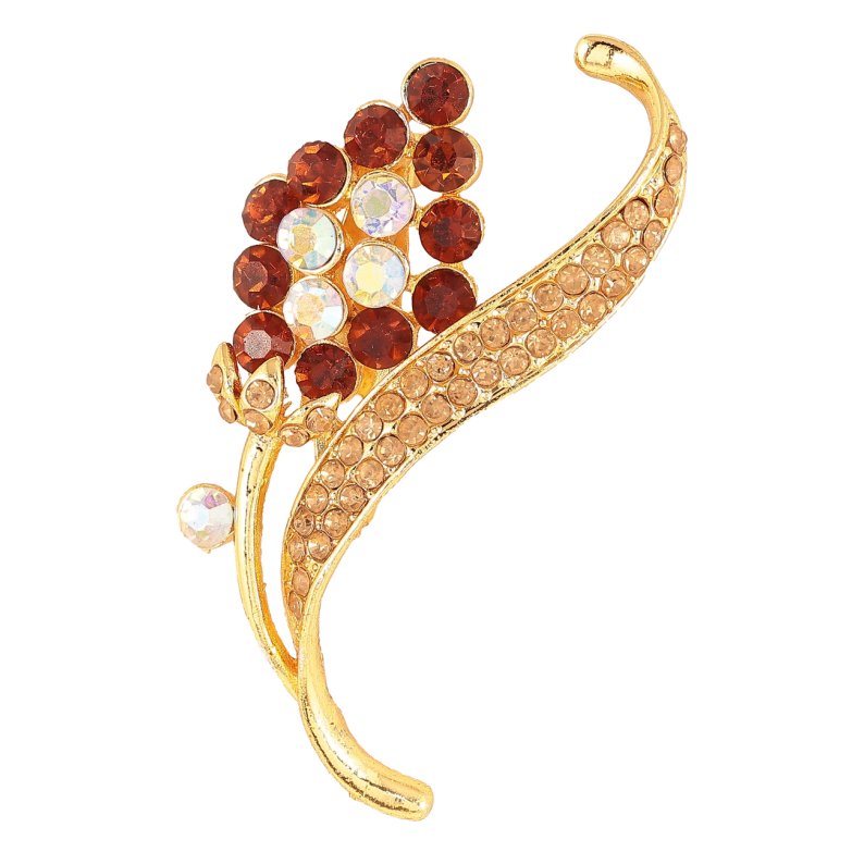 Брошь Веточка с красно-золотистыми стразами фото №1