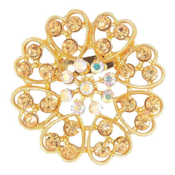Брошка «Квітка із золотисто-райдужними стразами» фото №25