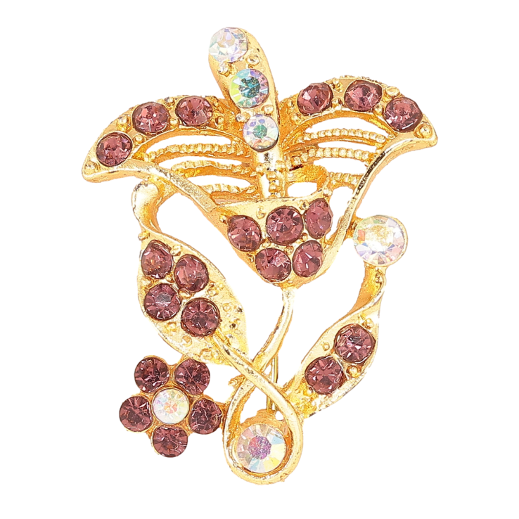 Брошка «Квітка з бордовими стразами» фото №24