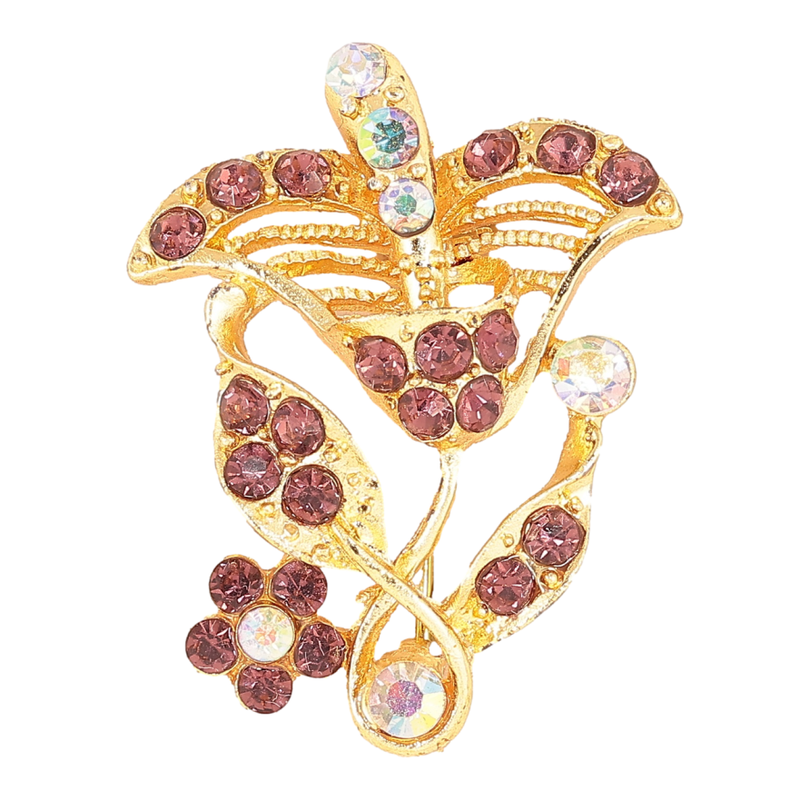 Брошка «Квітка з бордовими стразами» фото №1