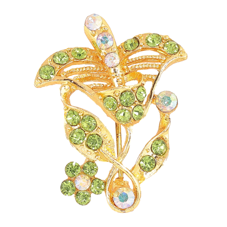 Брошка «Квітка з зеленими стразами» фото №20