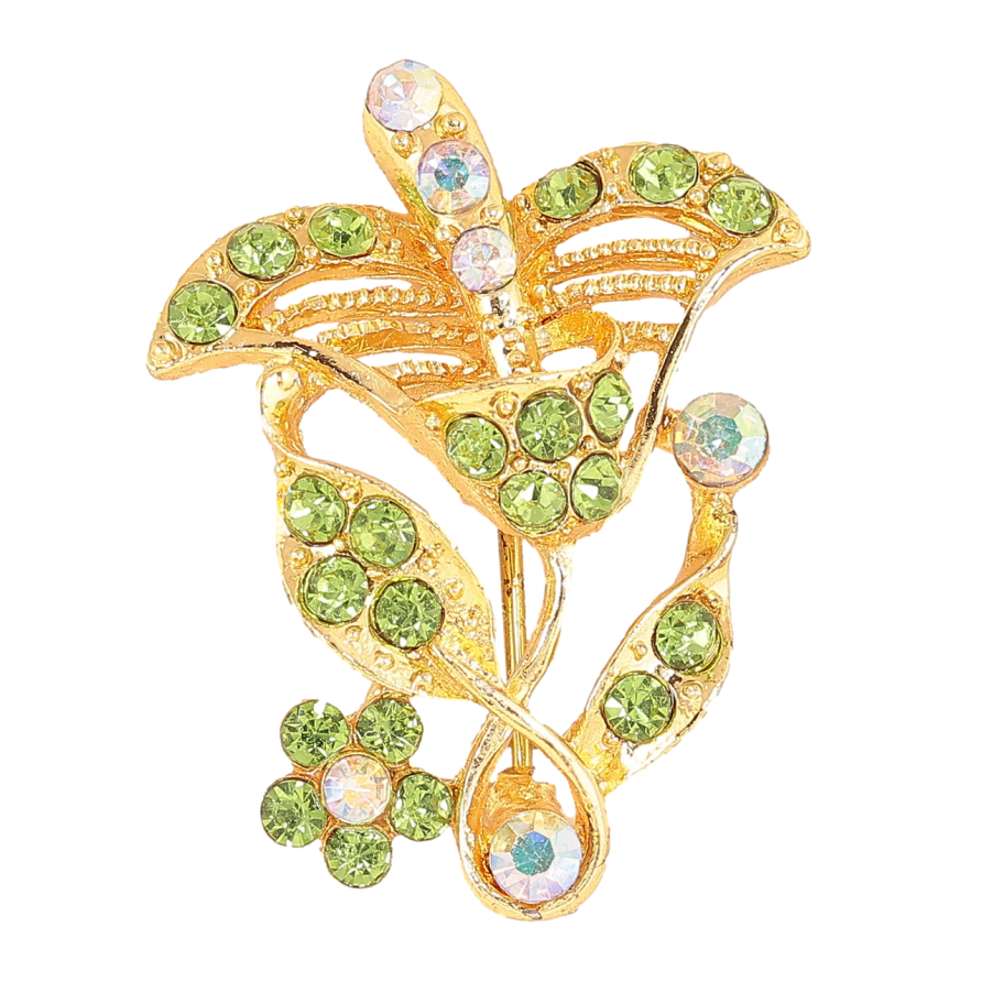 Брошь Цветок с зелеными стразами фото №1