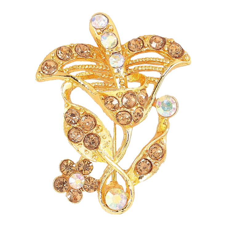 Брошка «Квітка з золотистими стразами» фото №19